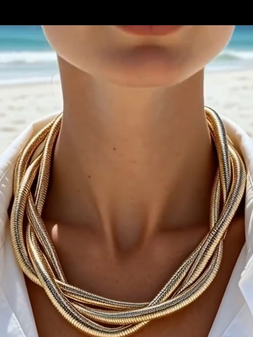 Triple Snake Strand Gold Torsade 18" Choker Necklace w/extender